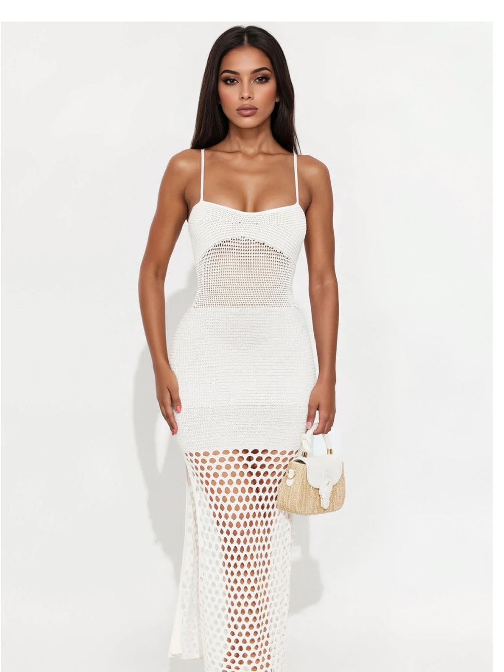 Fashion Nova White Crochet Maxi Dress